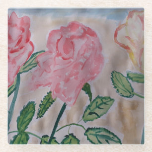 Abstract Summer Roses Glass Coaster