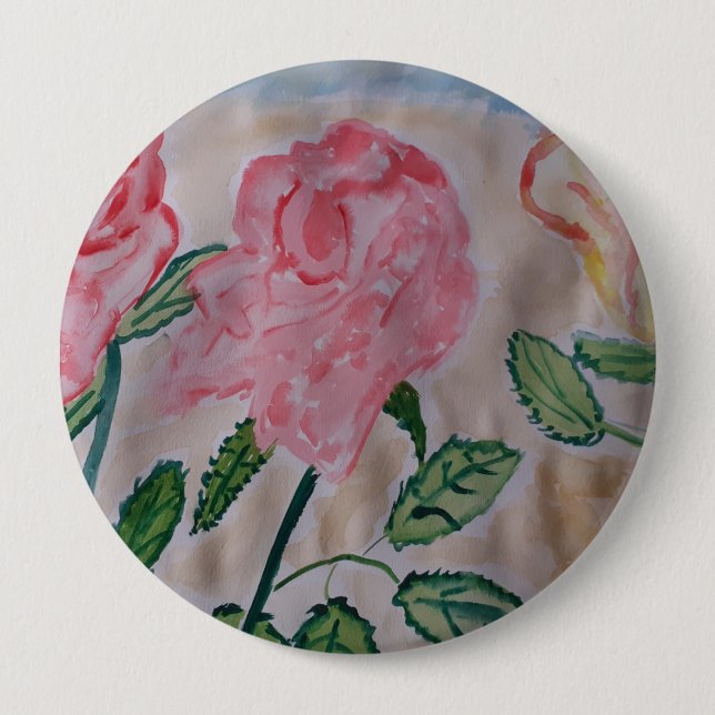 Abstract Summer Roses Round Badge Button (Front)