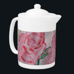 Abstract Summer Roses Tea Pot<br><div class="desc">You can tell it is high summer when all the roses bloom in the cottage gardens, spilling their exquisite fragrance onto the warm air. In this charming abstract roses original watercolor art, three beautiful roses are painted in soft pastel shades of pink, red and yellow creating a wonderful summer floral...</div>