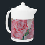 Abstract Summer Roses Tea Pot<br><div class="desc">You can tell it is high summer when all the roses bloom in the cottage gardens, spilling their exquisite fragrance onto the warm air. In this charming abstract roses original watercolor art, three beautiful roses are painted in soft pastel shades of pink, red and yellow creating a wonderful summer floral...</div>