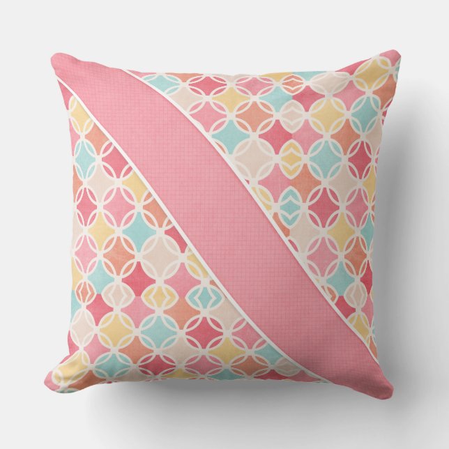 Abstract Summer Shades Coral/Turquoise - Ribbon Throw Pillow (Front)