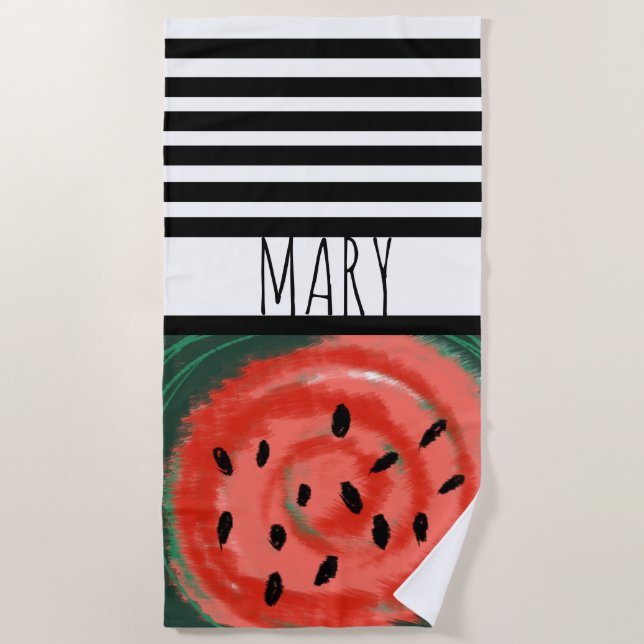 Abstract Summer Swirly Red Watermelon Beach Towel (Front)