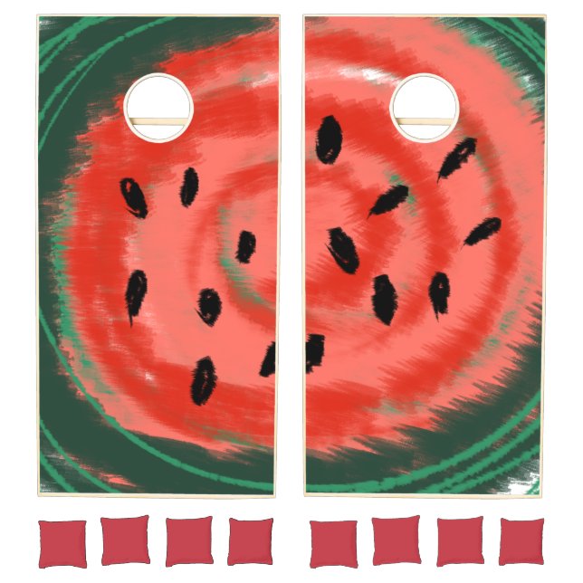 Abstract Summer Swirly Red Watermelon Cornhole Set (Set)