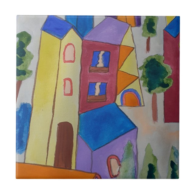 Abstract Summer Village Ceramic Tile (Front)