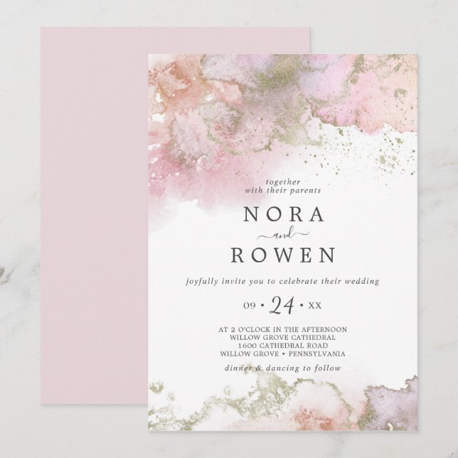 Abstract Summer Watercolor Casual Wedding Invitation (Front/Back)