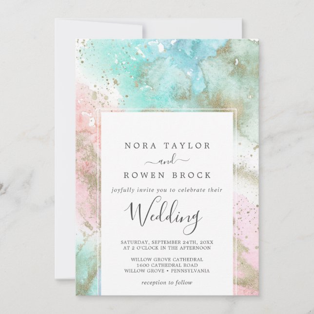 Abstract Summer Watercolor Wedding Invitation (Front)