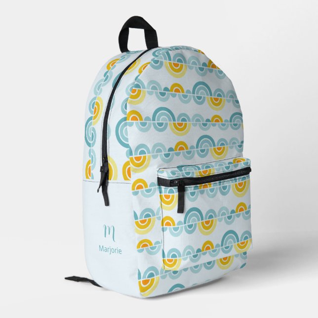 Abstract sun and clouds curved pattern printed backpack (Back Corner Left)