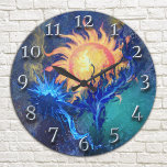 Abstract Sun and Fire   Large Clock<br><div class="desc">Welcome warmth and artistry into your space with my 'Abstract Fire and Sun Elegance' clock. This unique timepiece, featuring a golden sun and cool blue flames, brings a celestial touch to your surroundings. Handcrafted with love, it's not just a clock – it's a piece of unique art designed by me....</div>