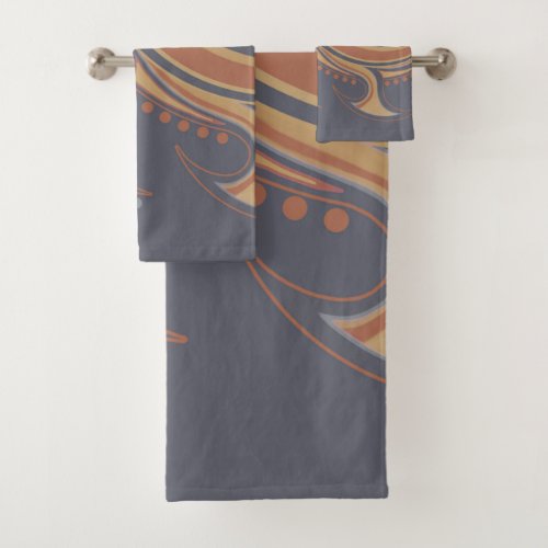 Abstract Sun elegant ornamental in blue ochre Bath Towel Set