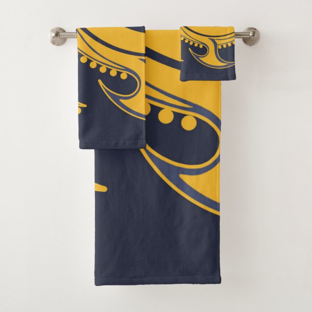 Abstract Sun, elegant, ornamental in blue, yellow Bath Towel Set (Insitu)