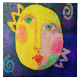 Abstract Sun Face Digital Painting Ceramic Tile
