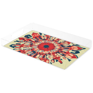 Abstract SUN FLOWER - red blue + your backgr. Acrylic Tray