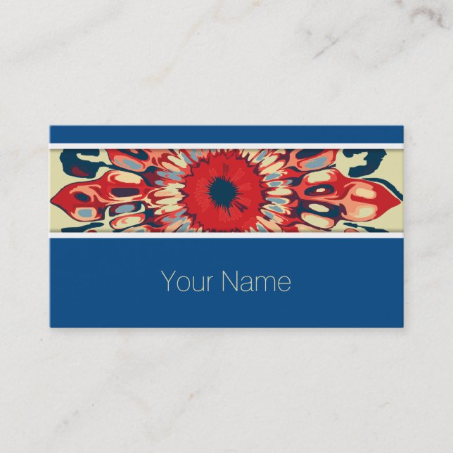 Abstract SUN FLOWER - red blue + your backgr. Business Card (Front)