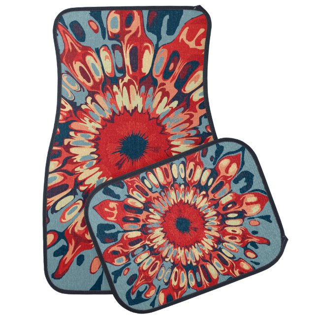 Abstract SUN FLOWER - red blue + your backgr. Car Mat (Set)
