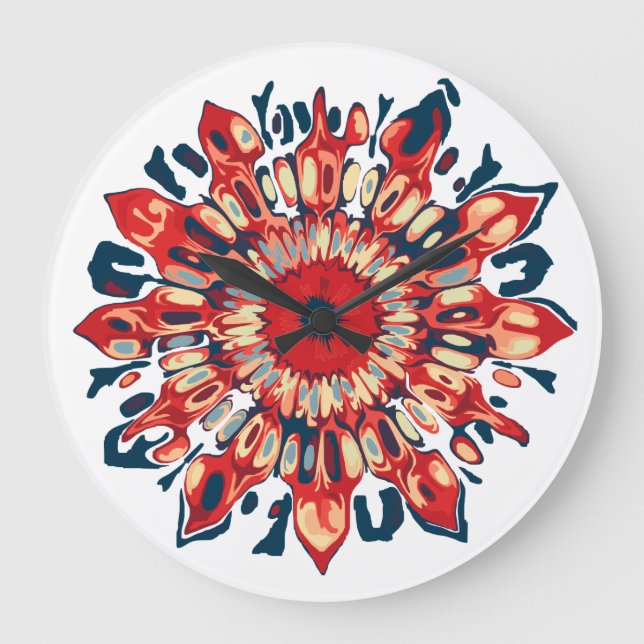 Abstract SUN FLOWER - red blue + your backgr. Large Clock (Front)