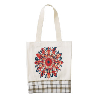 Abstract SUN FLOWER - red blue + your backgr. Zazzle HEART Tote Bag