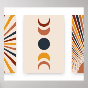 Abstract Sun Moon Boho Posters
