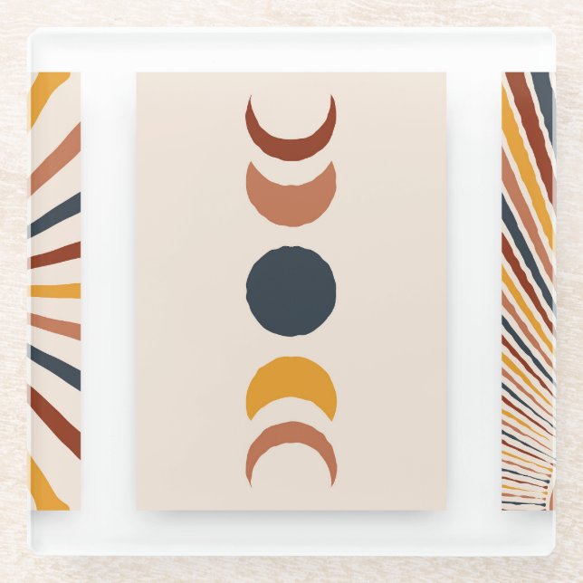 Abstract Sun Moon Boho Posters Glass Coaster (Front)