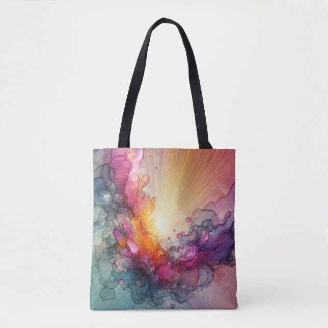 Abstract Sun Rays Floral Cloud Ink Landscape Tote Bag (Front)
