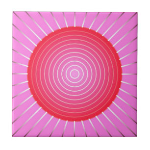 Abstract sunburst in coral, pink and silver tile