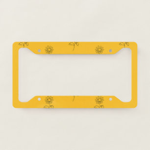 Abstract Sunflower Continuous Line Artistic Art License Plate Frame