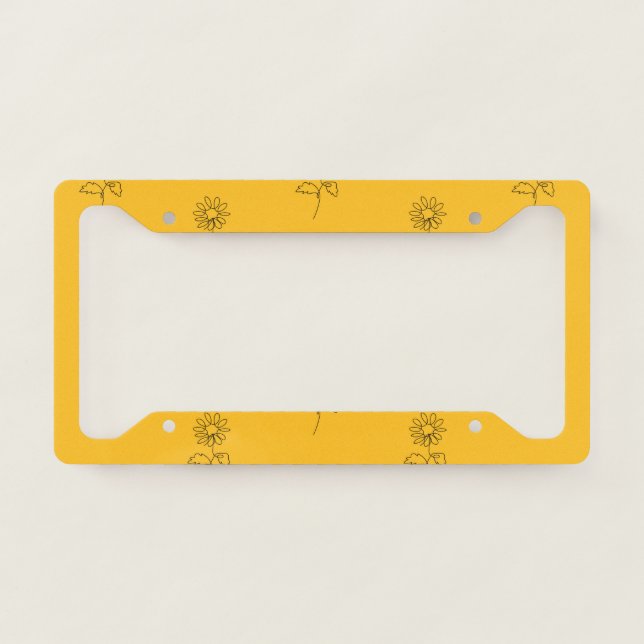 Abstract Sunflower Continuous Line Artistic Art License Plate Frame (Front)