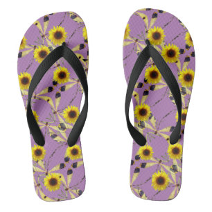 Abstract Sunflower Dragenfly Flip Flops