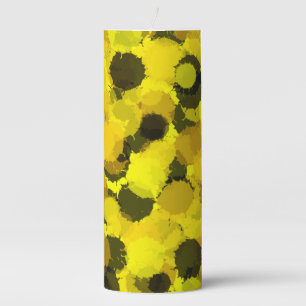 Abstract Sunflower Elegant Pattern Black Brown Pillar Candle