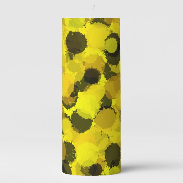 Abstract Sunflower Elegant Pattern Black Brown Pillar Candle (Front)