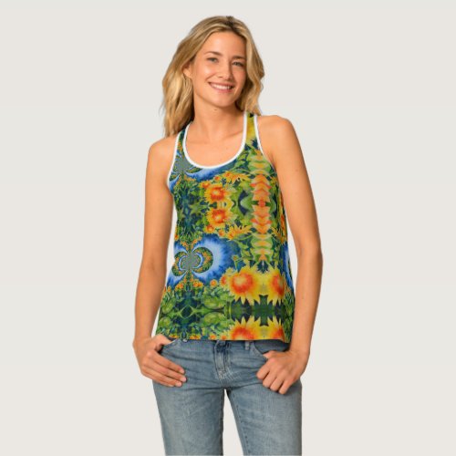 Abstract sunflower field  retro floral  tank top