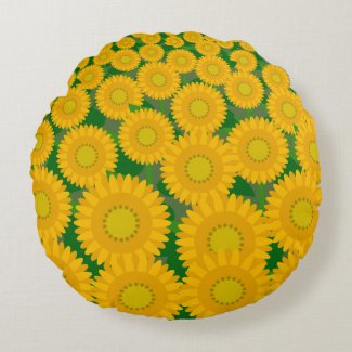 Abstract Sunflower field Round Throw Pillow