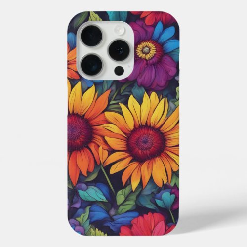 Abstract Sunflower Floral _ iPhone 15 Pro Cases