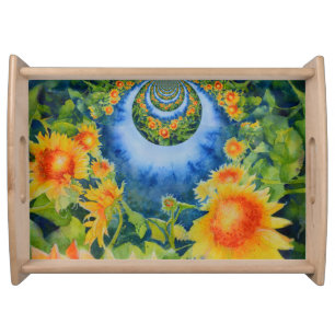 Abstract Sunflower mandala Serving Tray