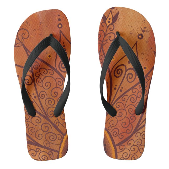Abstract Sunflower Pattern Flip Flops (Footbed)