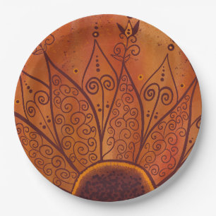 Abstract Sunflower Pattern Paper Plates