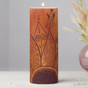 Abstract Sunflower Pattern Pillar Candle