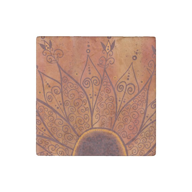 Abstract Sunflower Pattern Stone Magnet (Front)