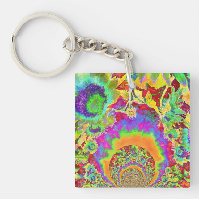 Abstract sunflower watercolor painting keychain (Front)