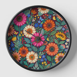 Abstract Sunflowers Butterflies Folk Art Clocks