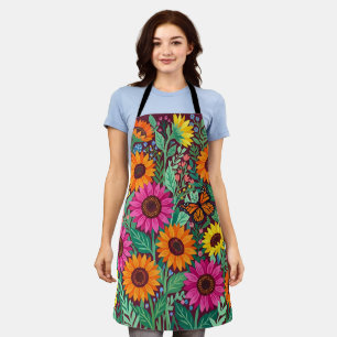 Abstract Sunflowers Butterflies Gouache Apron