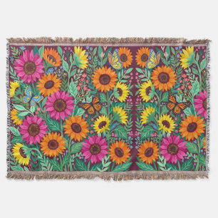Abstract Sunflowers Butterflies Gouache Blankets