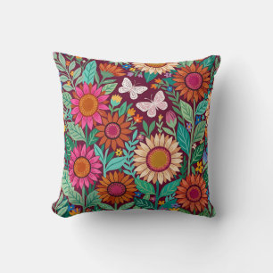 Abstract Sunflowers Butterflies Throw Pillow