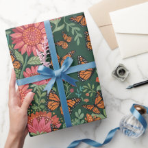 Abstract Sunflowers Butterflies Wrapping Paper