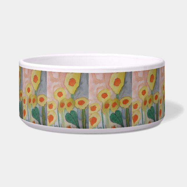 Abstract Sunflowers Ceramic Pet Bowl (Front)