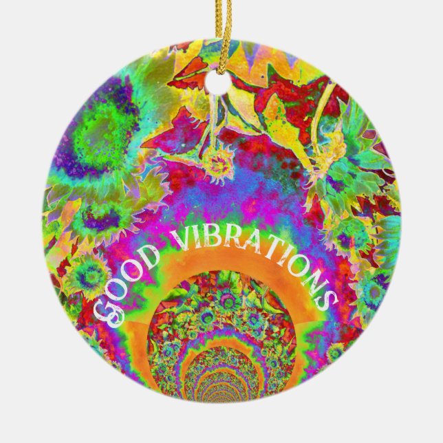 Abstract sunflowers | funky retro flowers    ceramic ornament (Front)