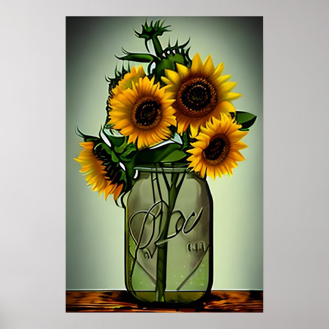 Abstract Sunflowers in Glass Vase Poster (Front)