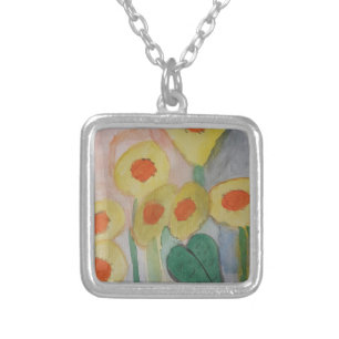 Abstract Sunflowers Silver Plated Necklace