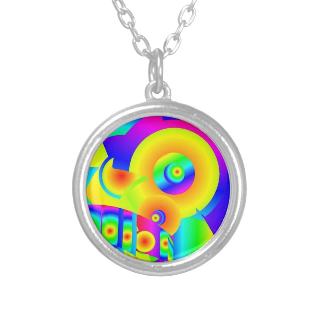 Abstract Sunflowers  Silver Plated Necklace (Front)