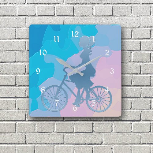 Abstract Sunrise Bicycle Girl Square Wall Clock