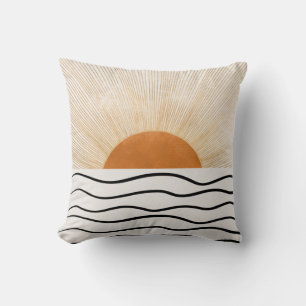 Abstract Sunrise Ocean Waves Modern Throw Pillow